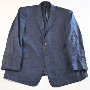 Jos A Bank 46S Navy Blue Check 100% Wool Mens Blazer Suit Jacket Sport Coat